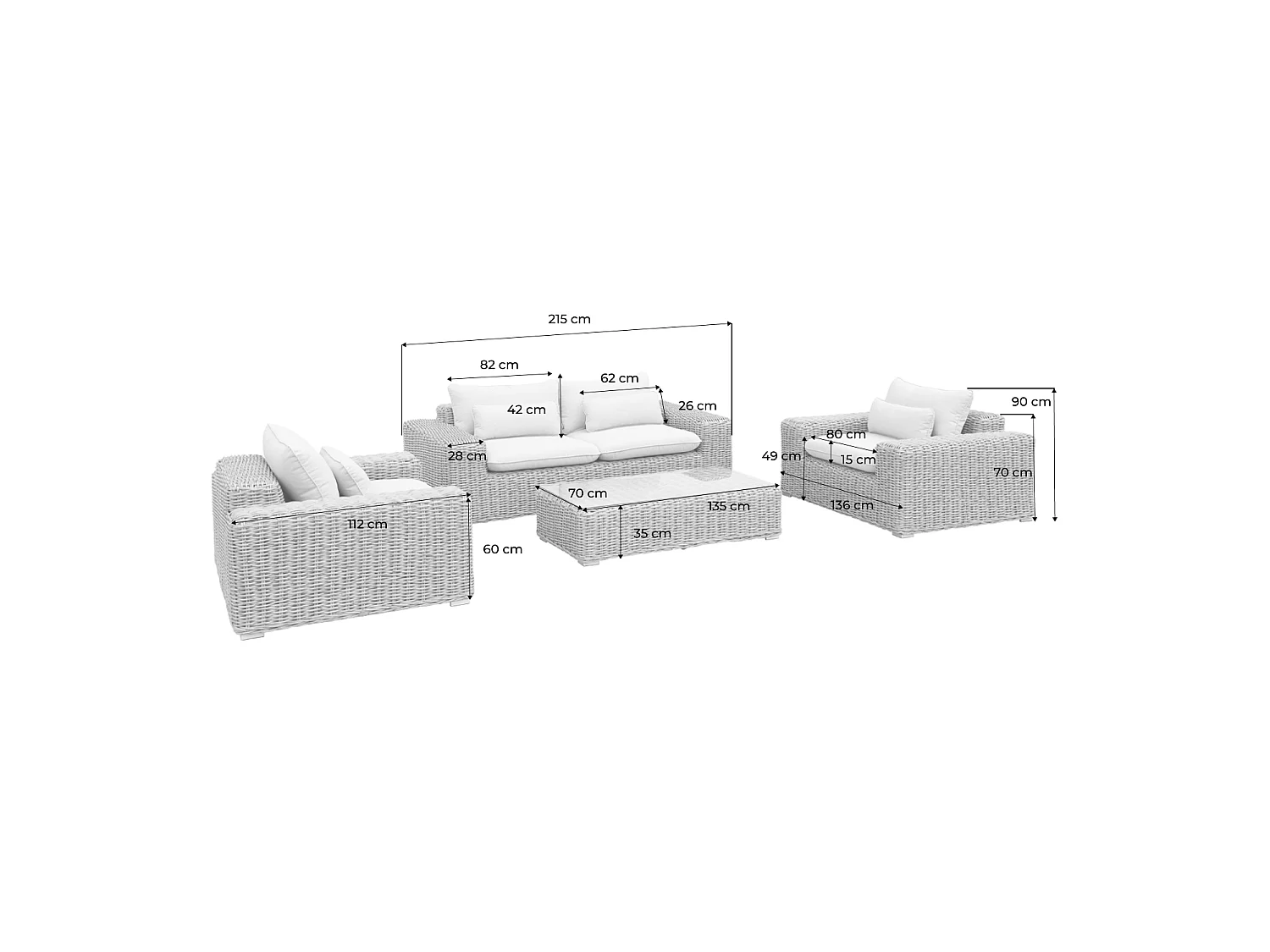 Salotto da giardino in resina extra large, 4 posti, beige