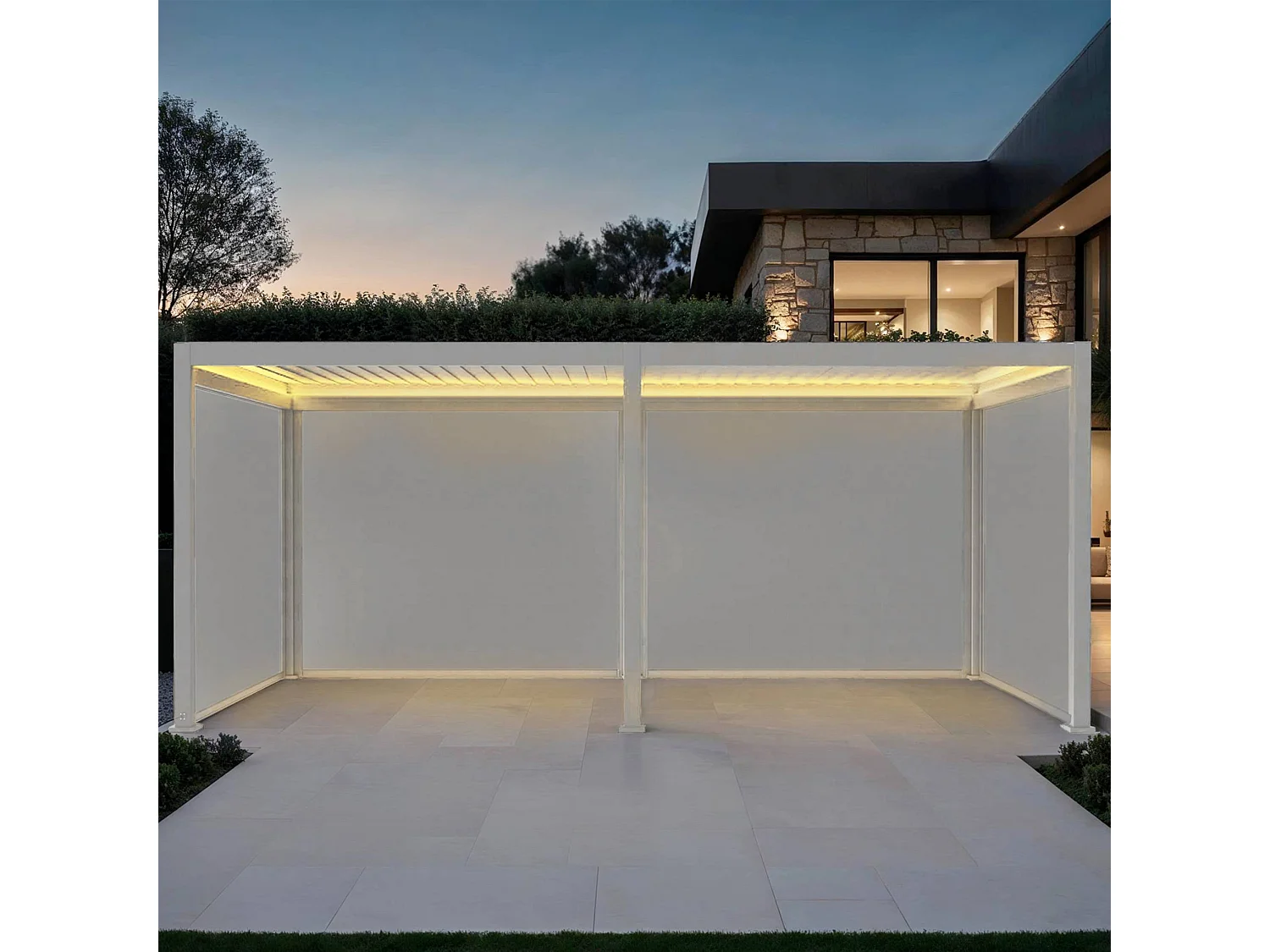 Pergola bioclimatica 3x6m elettrica in alluminio con led + 4 tende 3m,