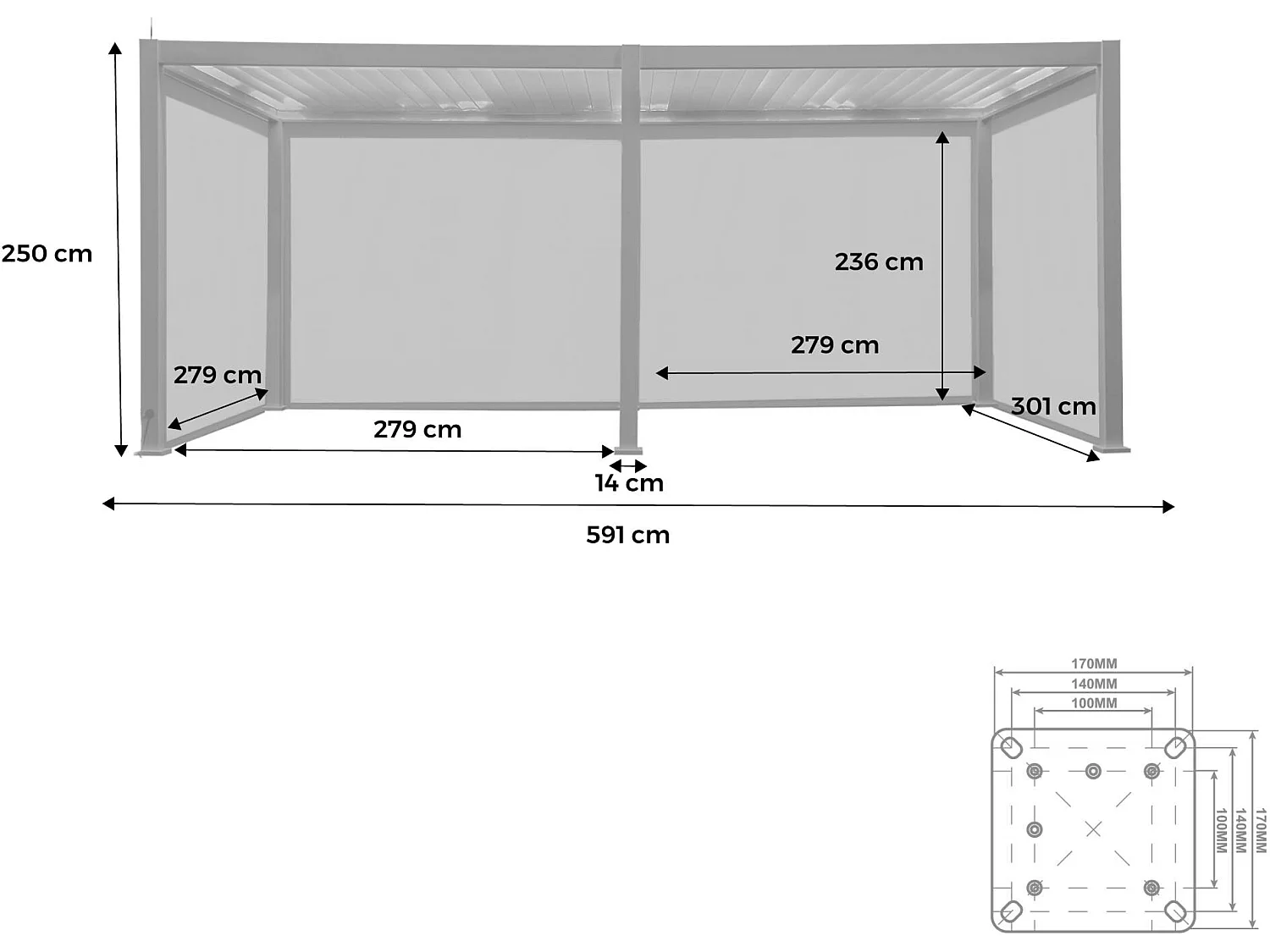 Pérgola bioclimática 3x6m eléctrica de aluminio con led + 4 toldos de