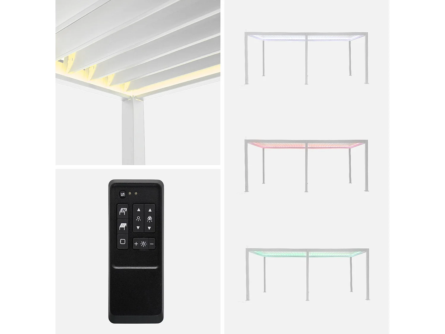 Pérgola bioclimática eléctrica de aluminio con led 3x6m  + 4 toldos de
