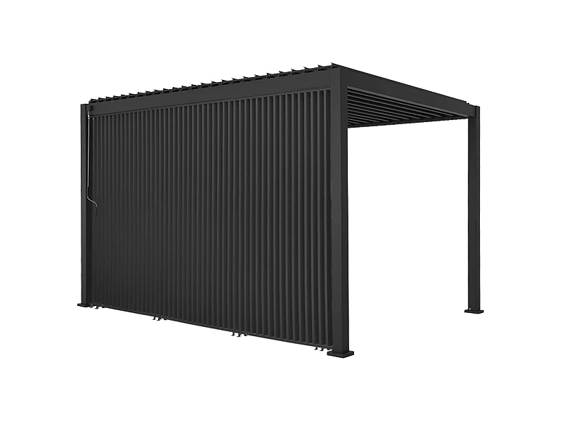 Pergola bioclimatique. aluminium. 3x4m. lames orientables + persienne verticale 130cm anthracite