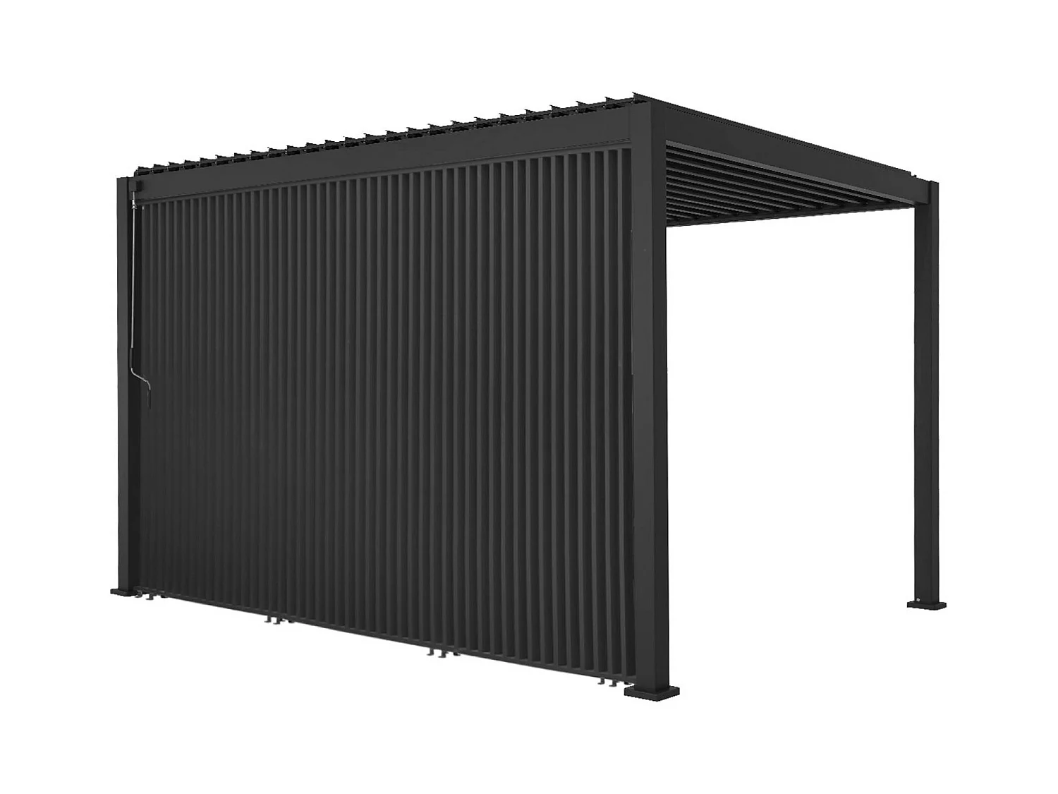 Pergola bioclimatique. aluminium. 3x4m. lames orientables + persienne verticale 130cm anthracite