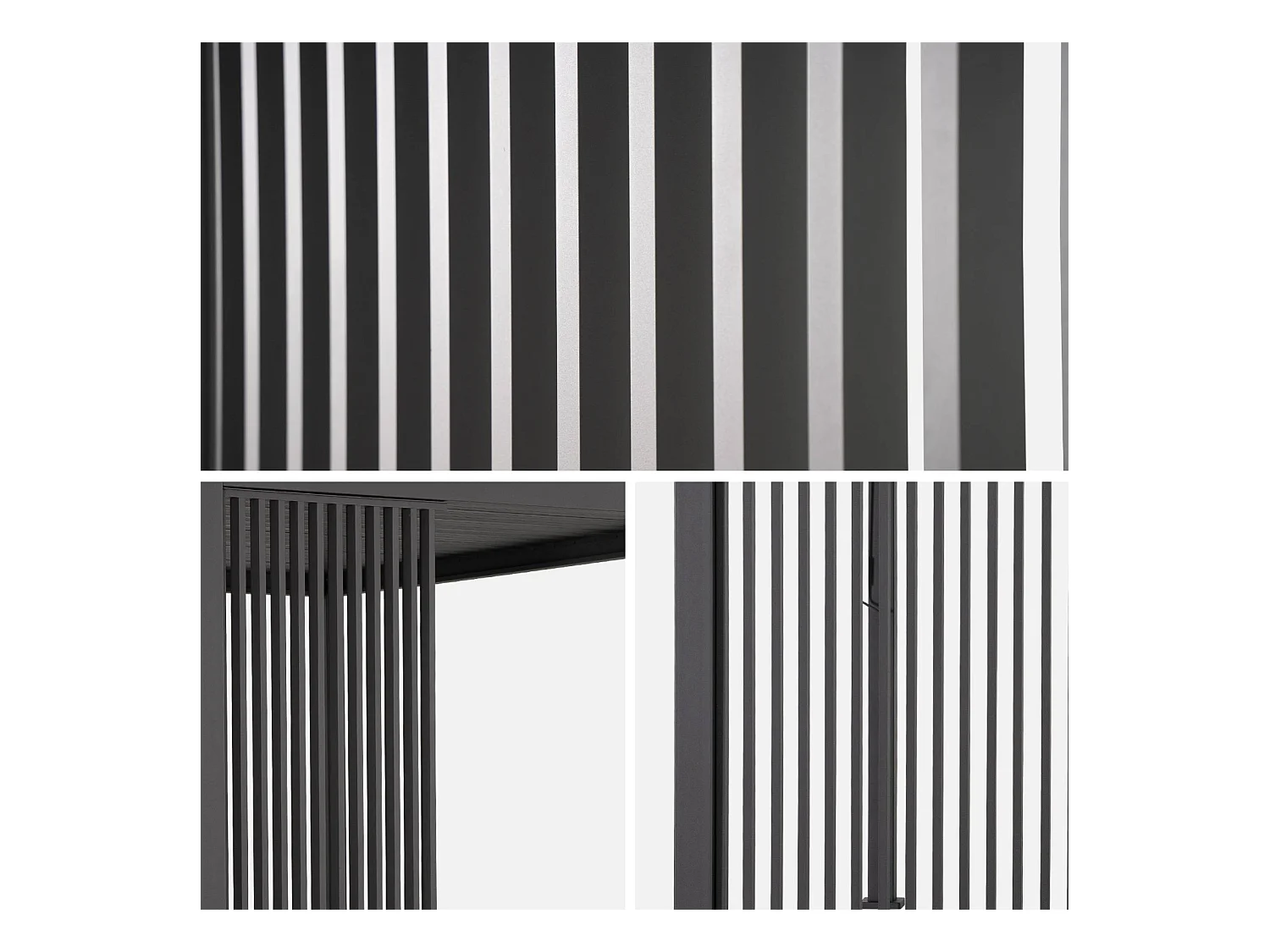 Pergola bioclimatique. aluminium. 3x4m. lames orientables + persienne verticale 130cm anthracite