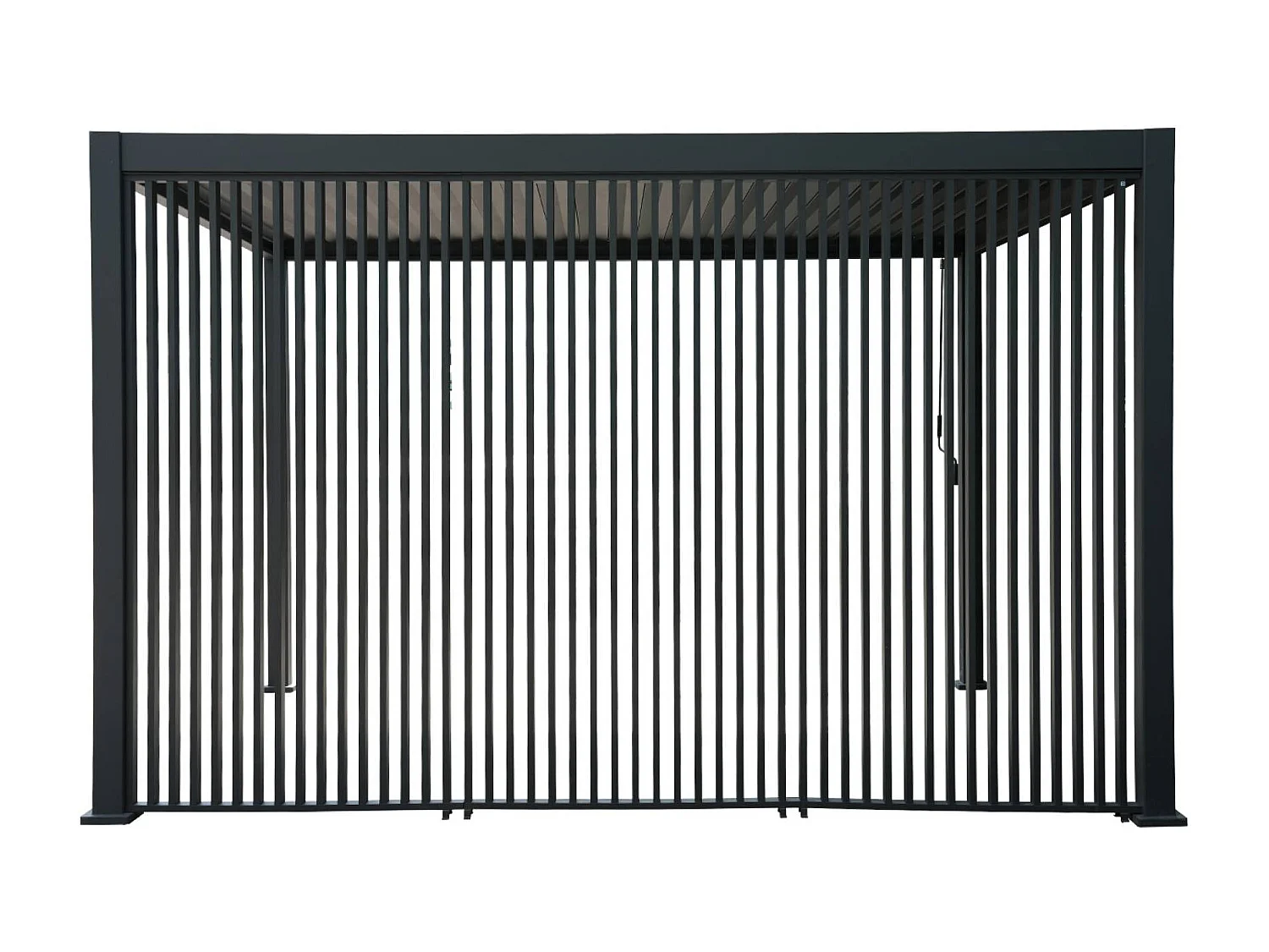 Pergola bioclimatique. aluminium. 3x4m. lames orientables + persienne verticale 130cm anthracite