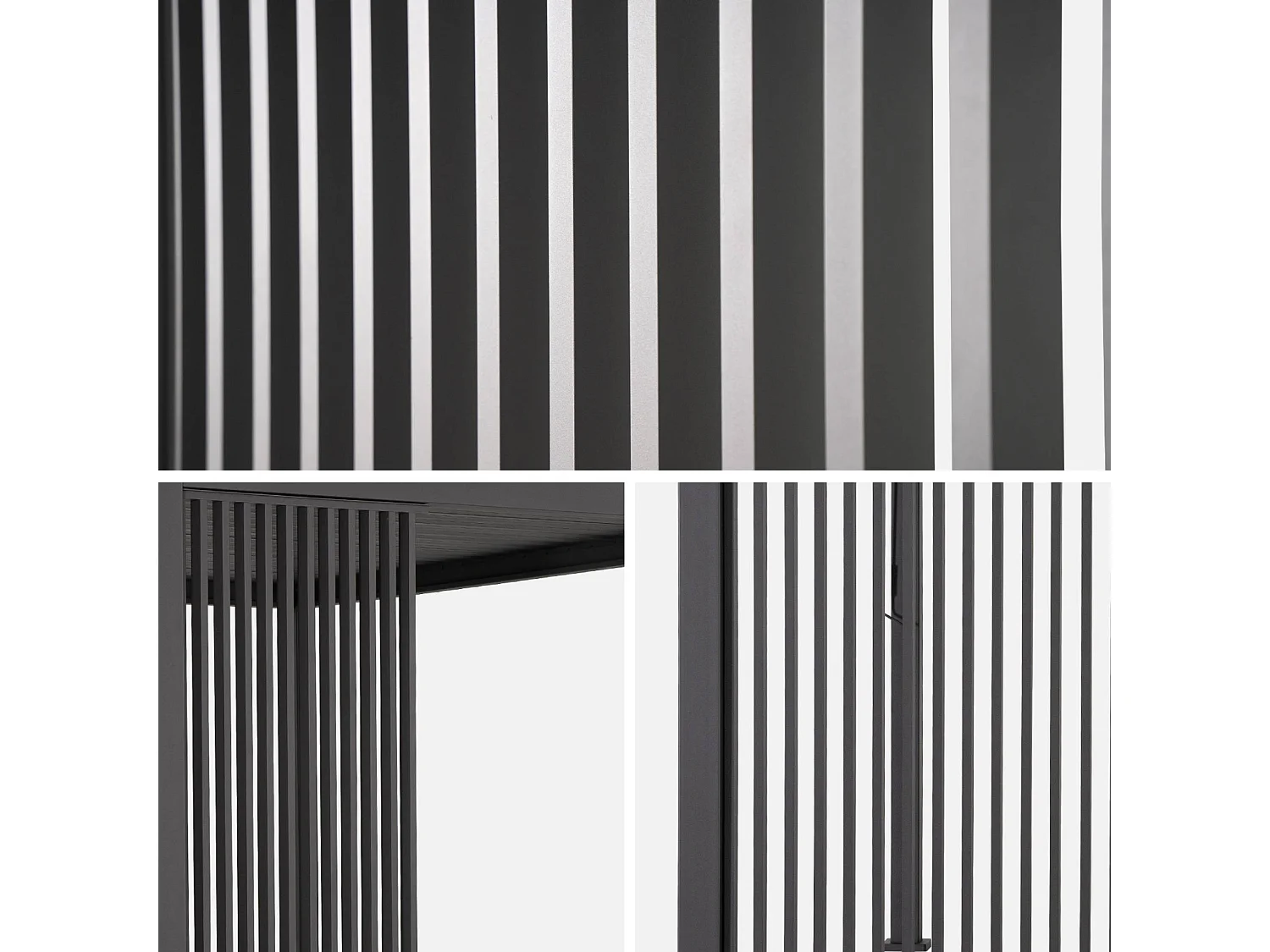 Pergola bioclimatique. aluminium. 3x4m. lames orientables + persienne verticale 130cm anthracite