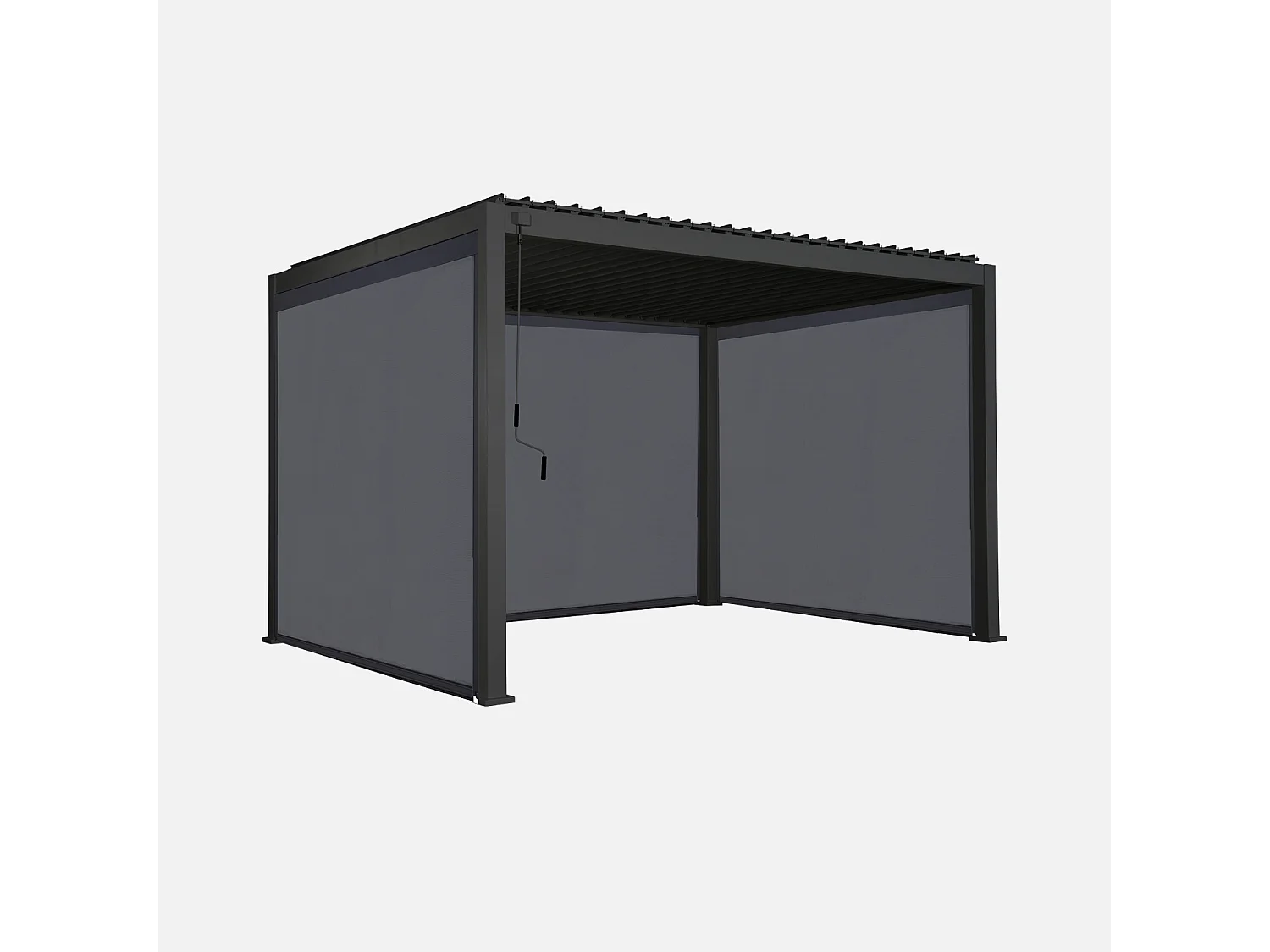 Pergola bioclimatique en aluminium. lames orientables 3x4m + 2 stores 3m + 1 store 4m TRIOMPHE anthracite