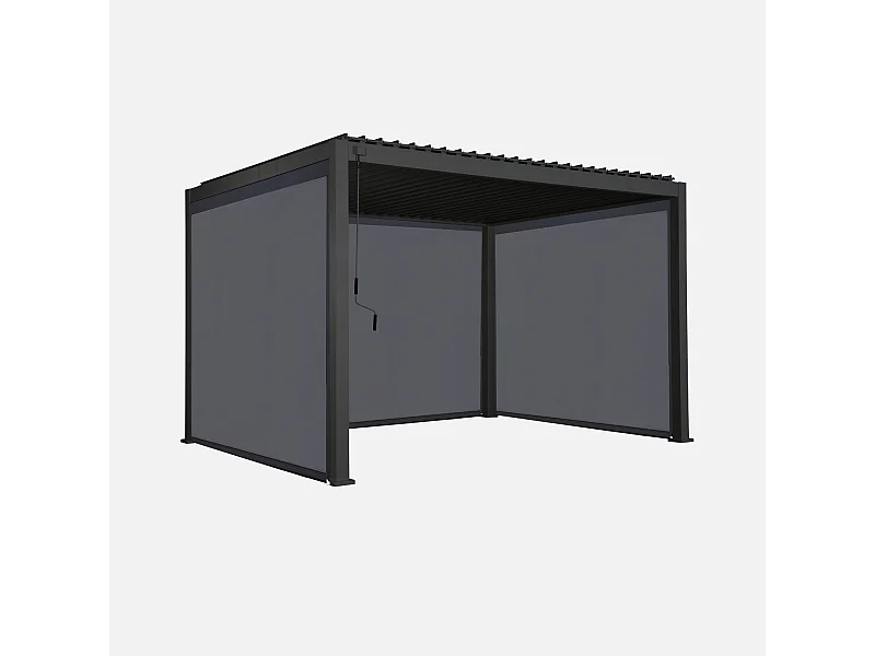 Pergola bioclimatique en aluminium. lames orientables 3x4m + 2 stores 3m + 1 store 4m TRIOMPHE anthracite