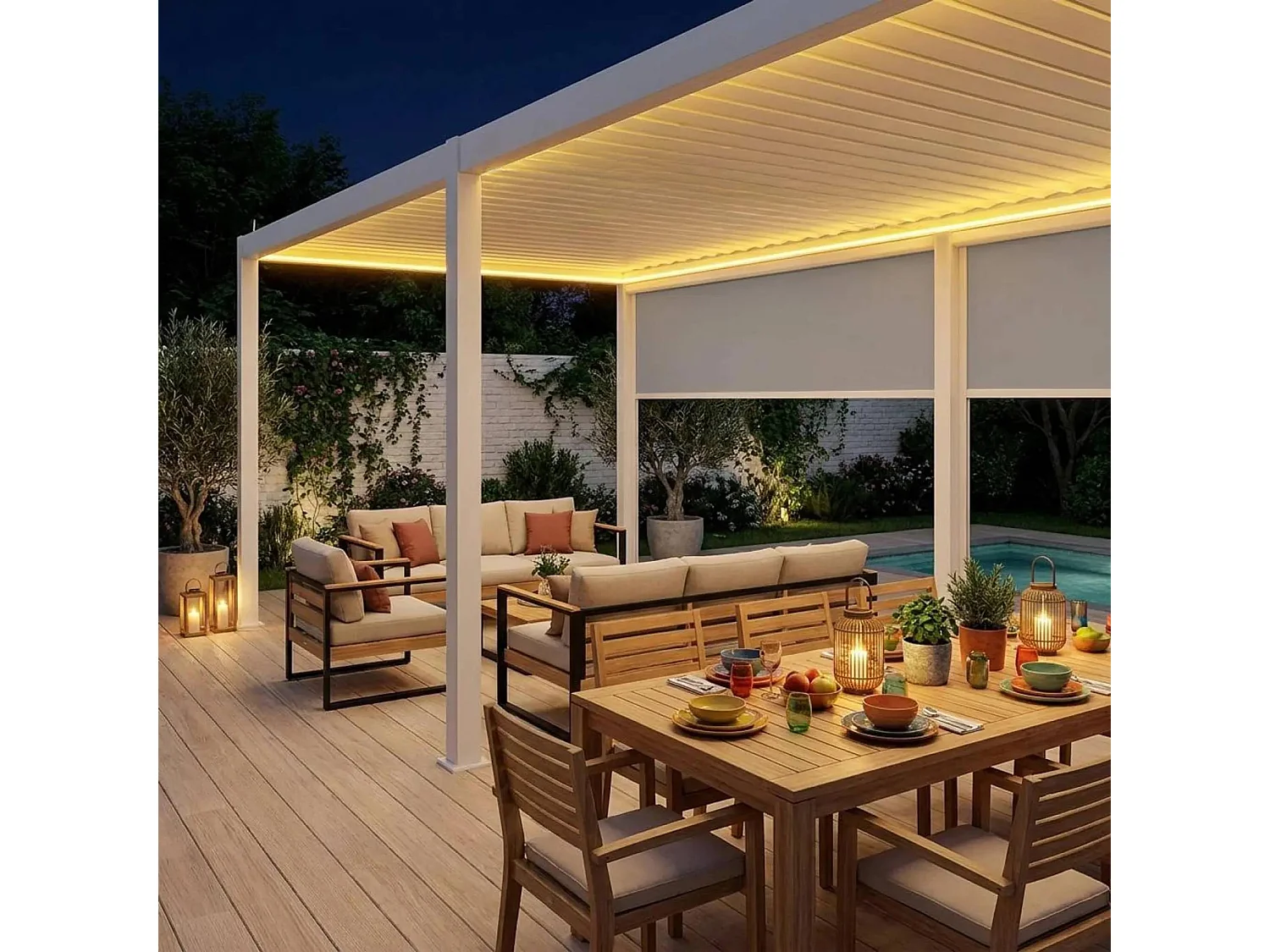 Pérgola bioclimática 3x6m eléctrica de aluminio con led + 2 toldos de