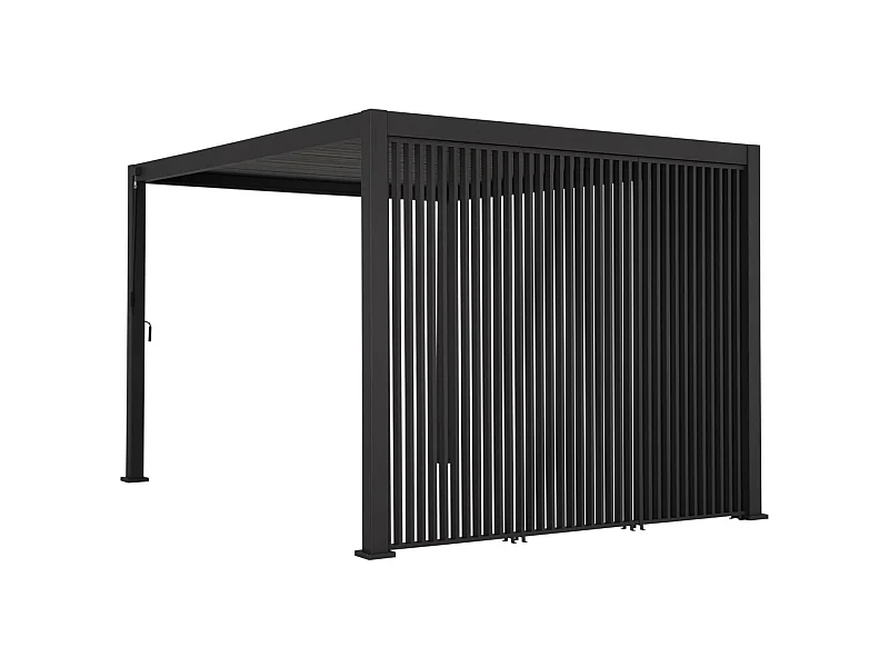 Pergola bioclimatique. aluminium. 3x4m. lames orientables + 3 persiennes verticales 100cm anthracite