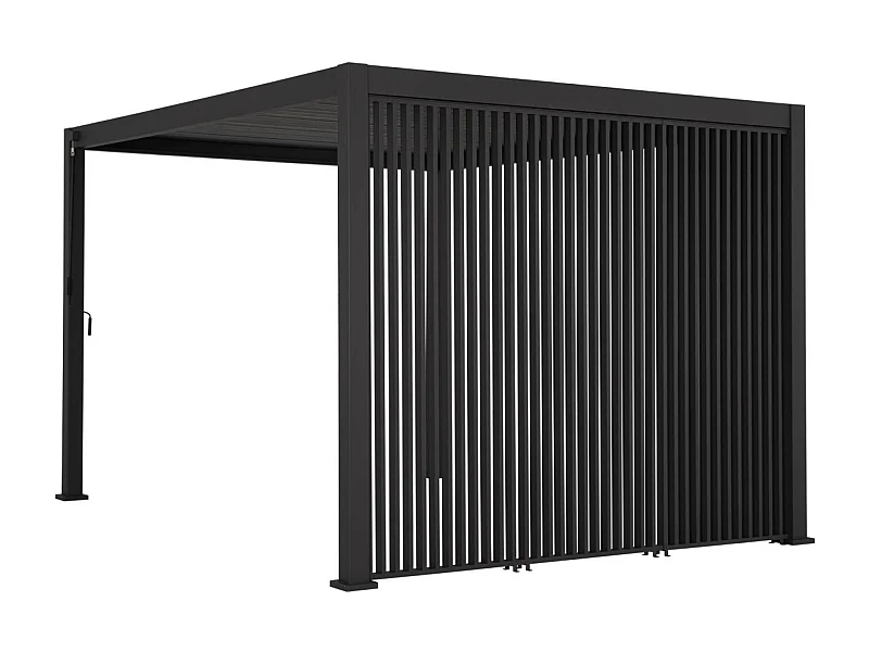 Pergola bioclimatique. aluminium. 3x4m. lames orientables + 3 persiennes verticales 100cm anthracite