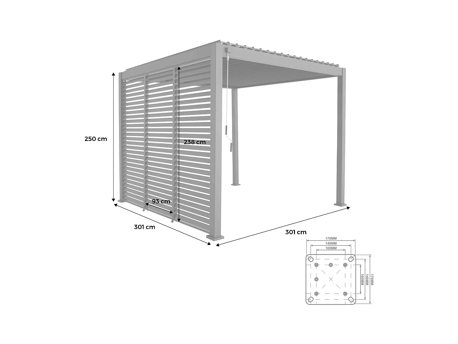 Pergola bioclimatica 3x3m in alluminio con lamelle orientabili v2 + 3