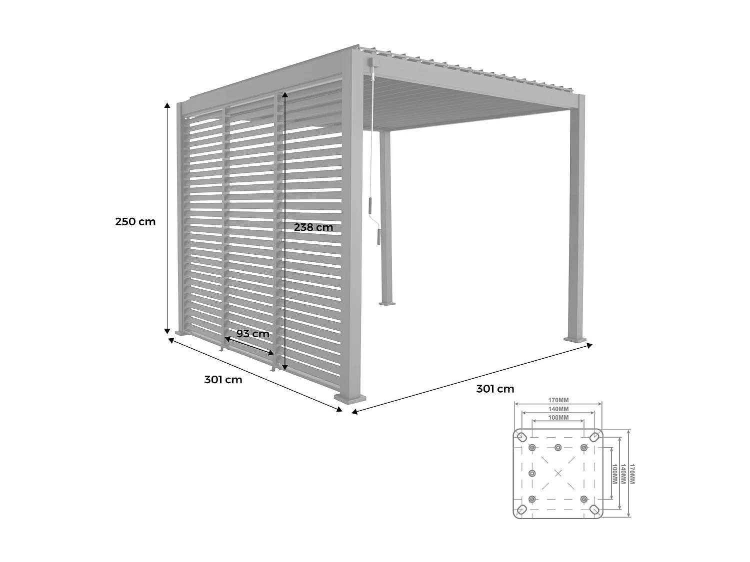 Pérgola bioclimática de aluminio 3x3m con lamas orientables v2 + 3