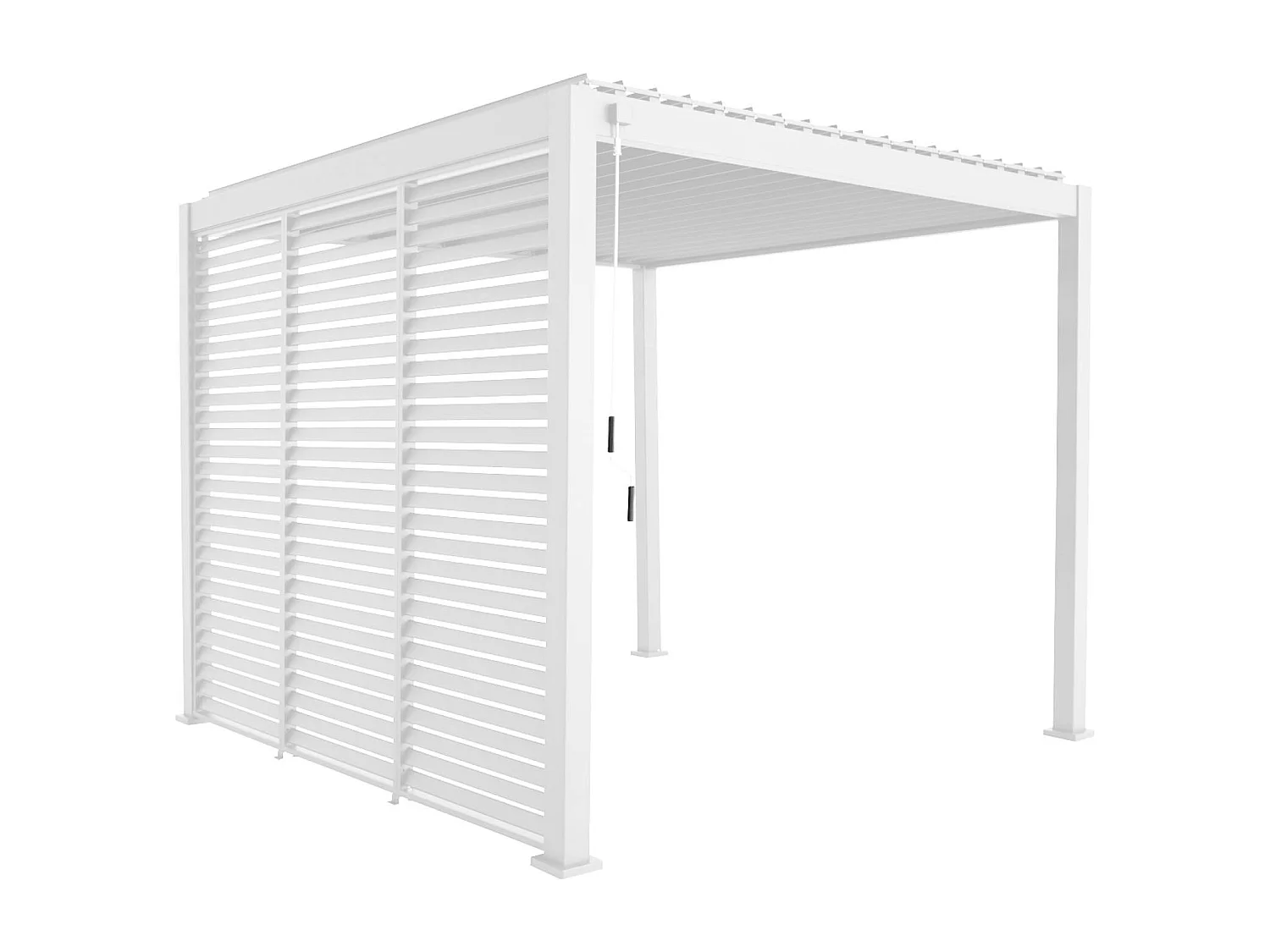 Pergola bioclimatique aluminium 3x3 m V2 lames orientables + 3 persiennes TRIOMPHE blanc