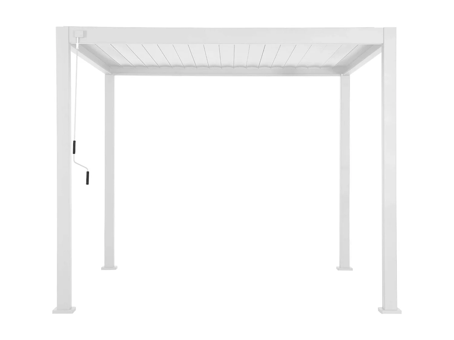 Pergola bioclimatique aluminium 3x3 m V2 lames orientables + 3 persiennes TRIOMPHE blanc