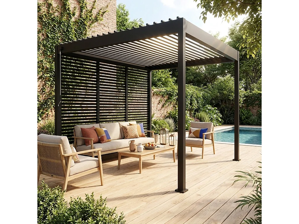 Pérgola bioclimática 3x3m v2 de aluminio con lamas orientables + 3