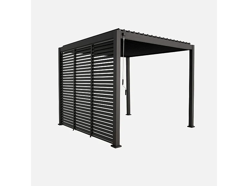 Pergola bioclimatique aluminium 3x3 m V2 lames orientables + 3 persiennes TRIOMPHE anthracite