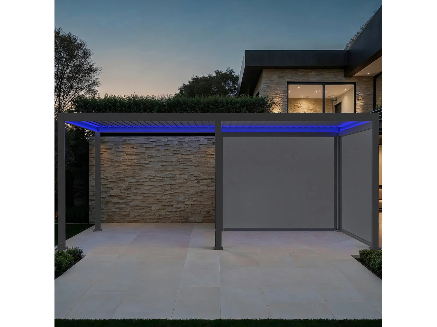 Pergola bioclimatica 3x6m elettrica in alluminio con led + 2 tende 3m,