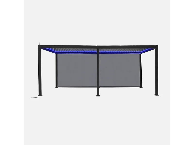 Pergola bioclimatica 3x6m elettrica in alluminio con led + 2 tende 3m,