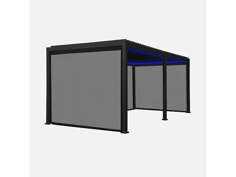 Pergola bioclimatica 3x6m elettrica in alluminio con led + 4 tende 3m,