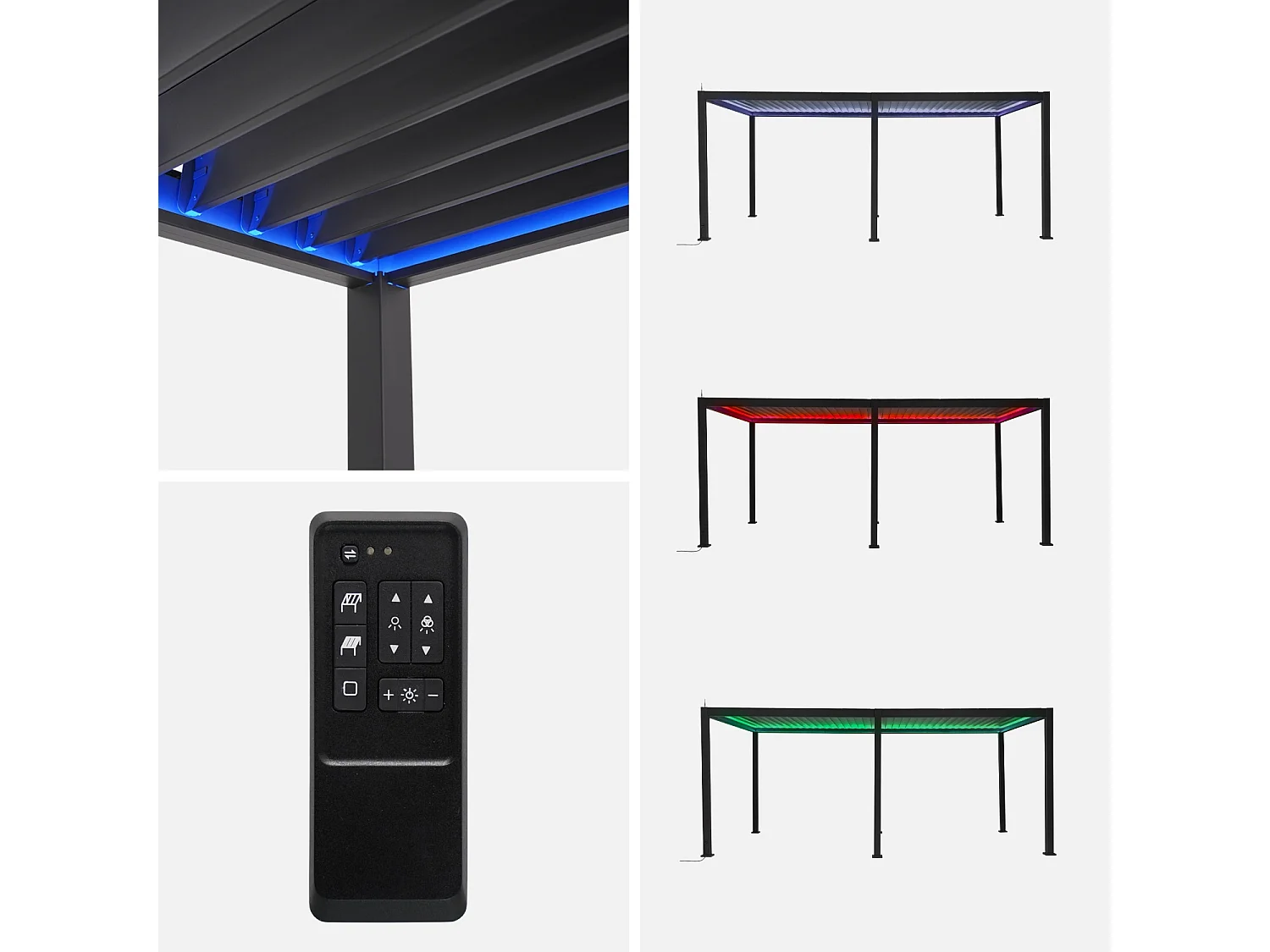 Pergola bioclimatica 3x6m elettrica in alluminio con led + 4 tende 3m,