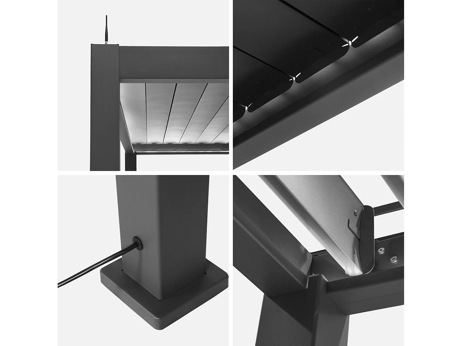 Pergola bioclimatica 3x6m elettrica in alluminio con led + 4 tende 3m,