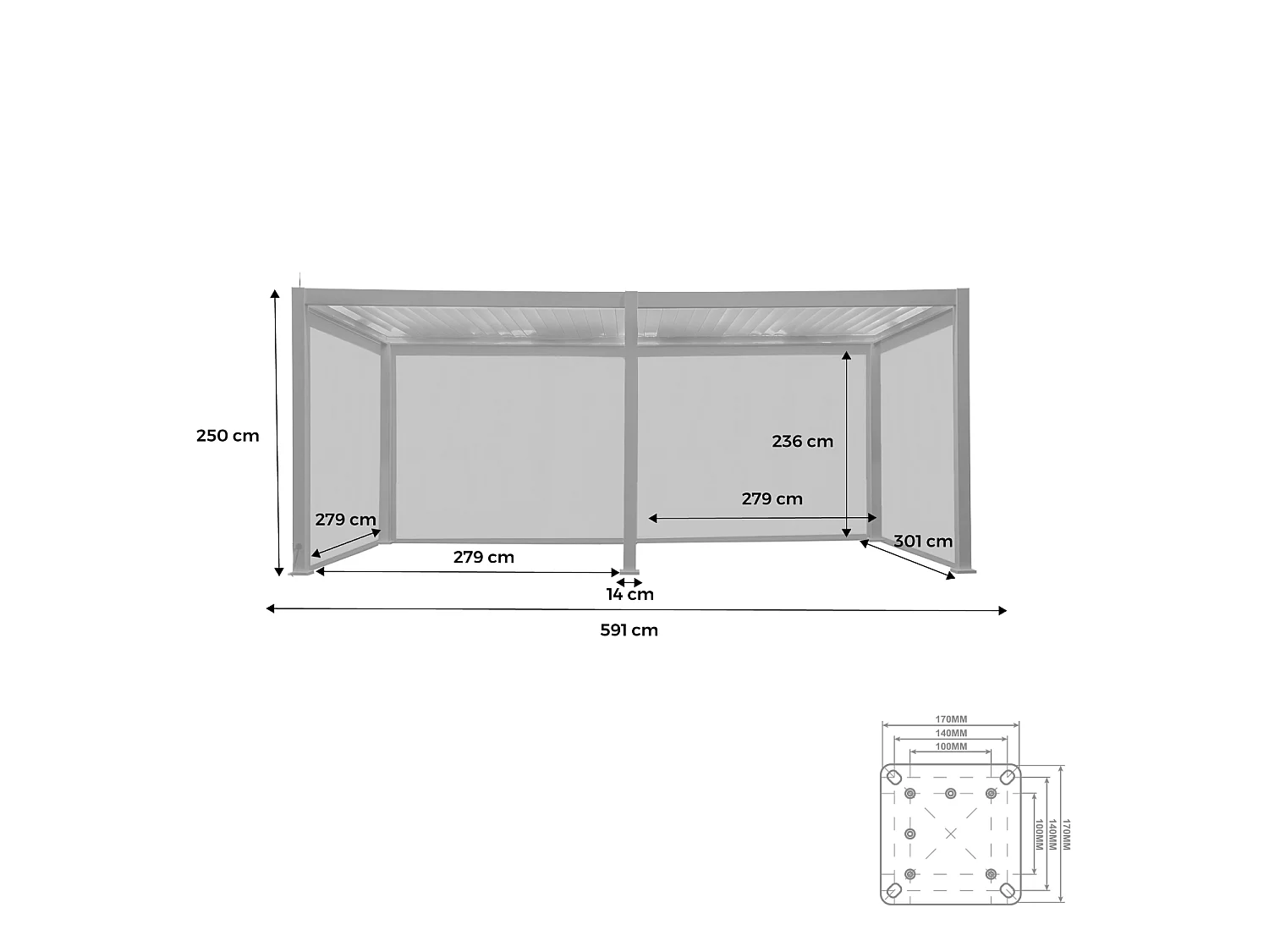 Pergola bioclimatica 3x6m elettrica in alluminio con led + 4 tende 3m,