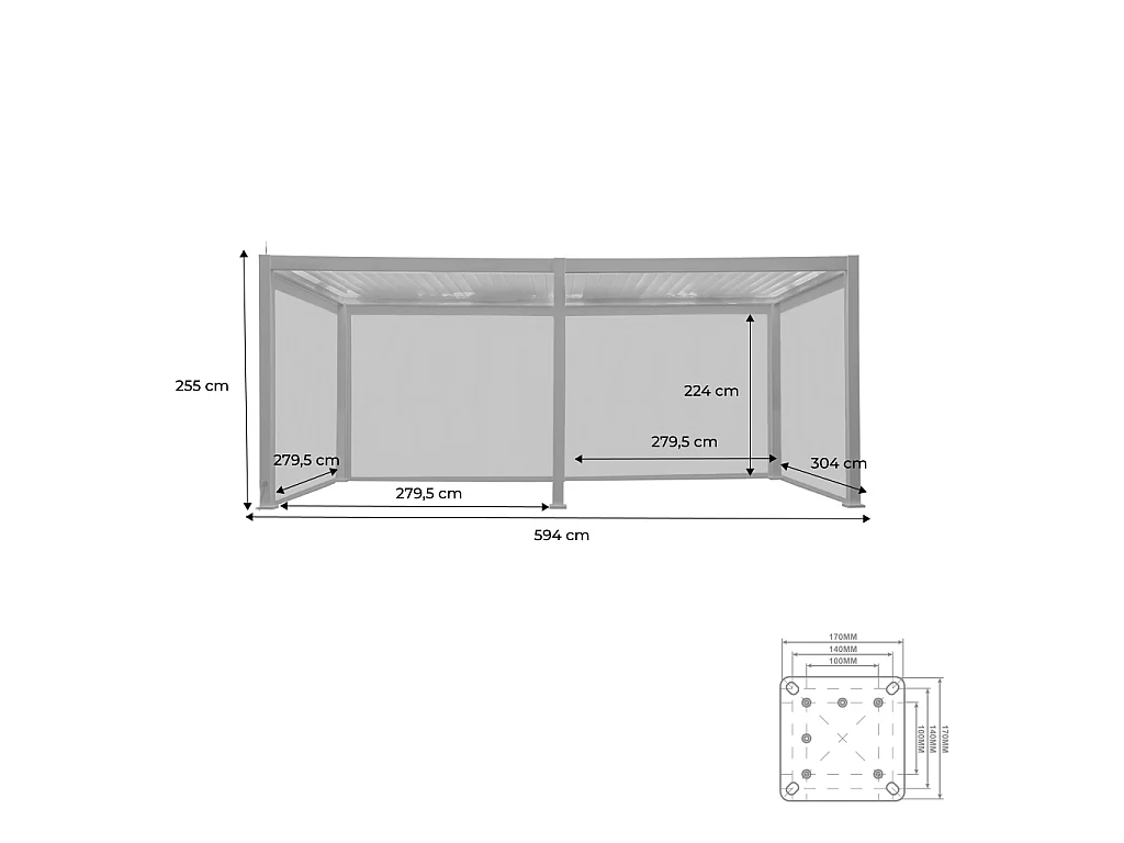Pérgola bioclimática eléctrica de aluminio con led 3x6m  + 4 toldos de