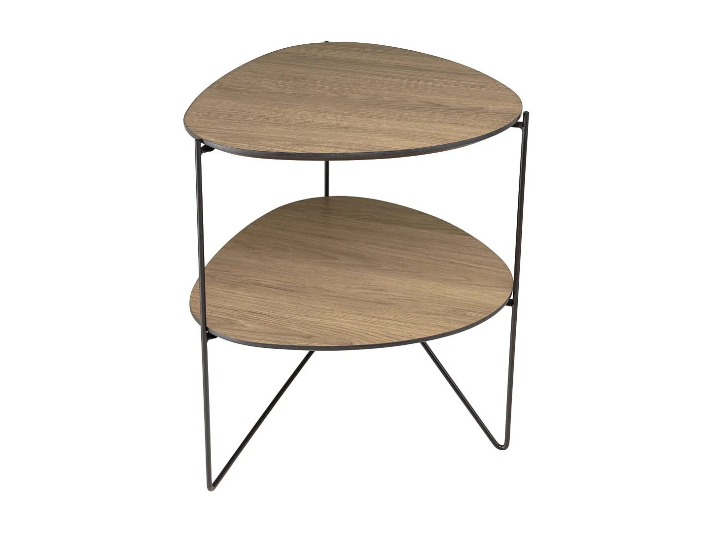 JULIA - Table d'appoint 2 plateaux ovoïdes bois marron pieds métal