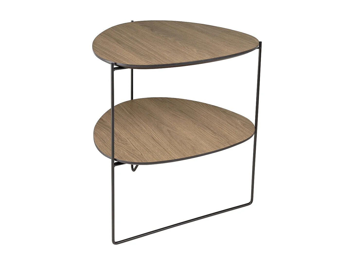 JULIA - Table d'appoint 2 plateaux ovoïdes bois marron pieds métal