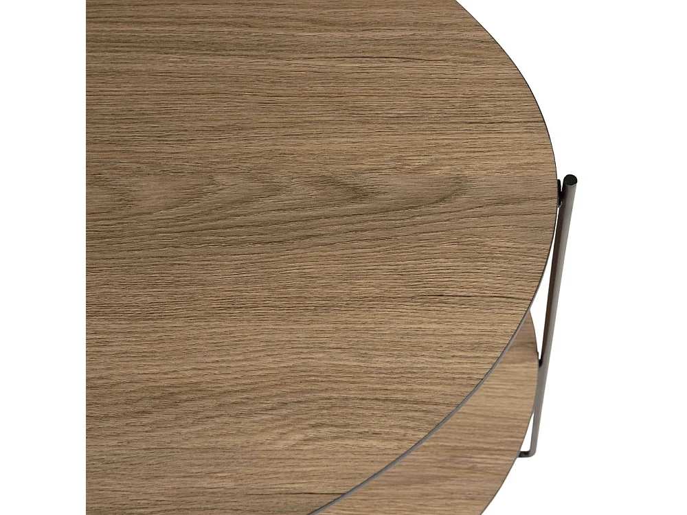 JULIA - Table d'appoint 2 plateaux ovoïdes bois marron pieds métal