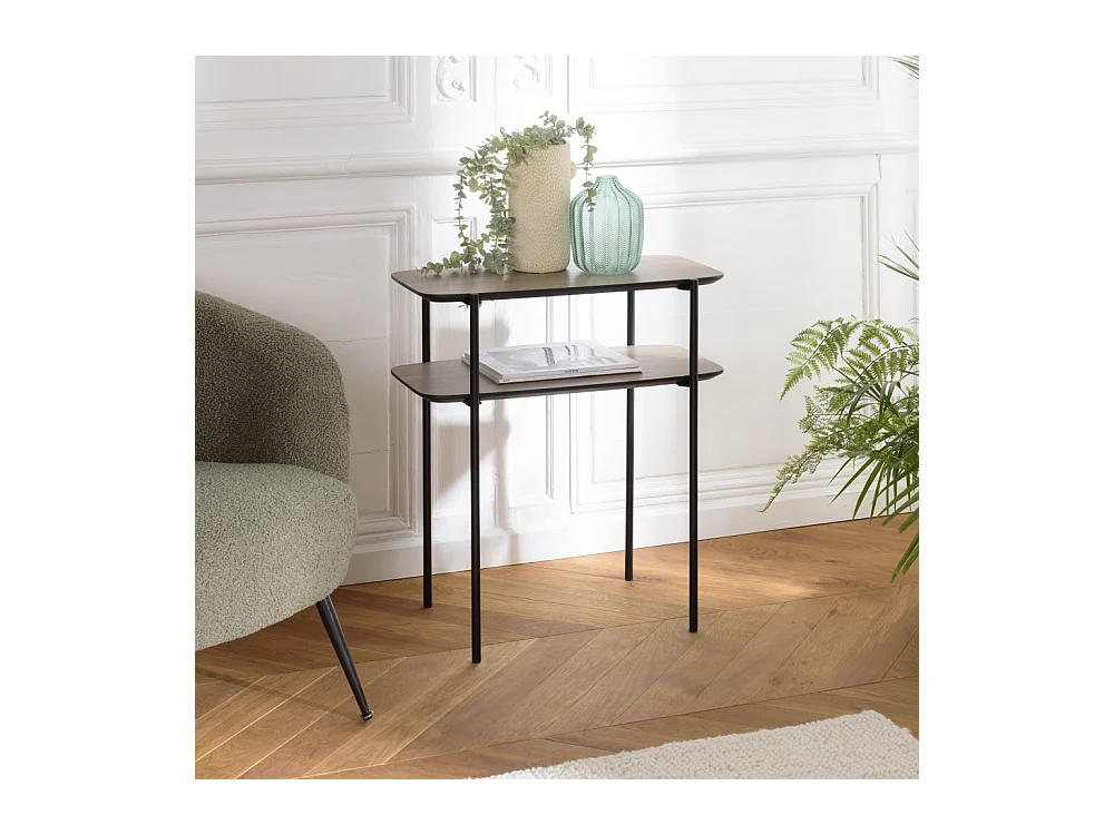 JULIA - Table d'appoint double plateau couleur mocha pieds métal noir