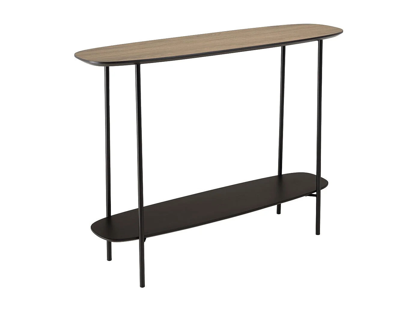 JULIA - Console 2 plateaux 100x30cm bi-matière marron/noir pieds métal