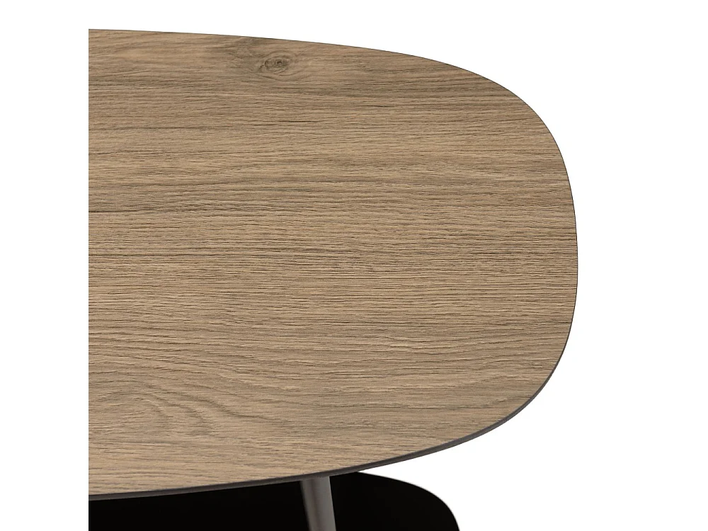 JULIA - Console 2 plateaux 100x30cm bi-matière marron/noir pieds métal