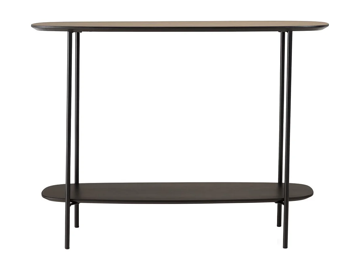 JULIA - Console 2 plateaux 100x30cm bi-matière marron/noir pieds métal