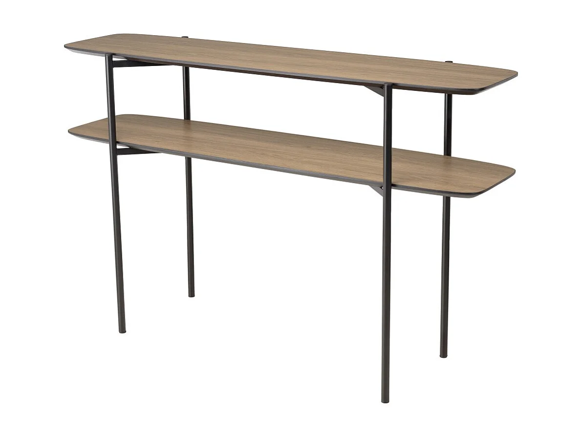 JULIA - Console double plateau marron 120x33cm bois pieds métal noir