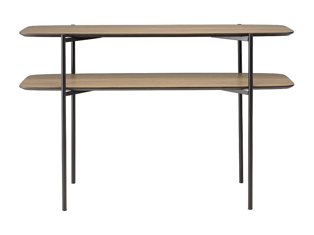 JULIA - Console double plateau marron 120x33cm bois pieds métal noir