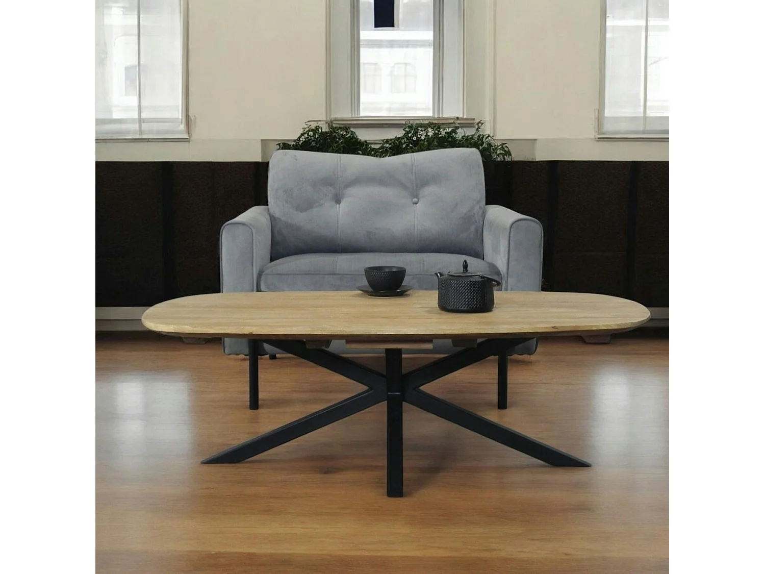 Table basse en bois de teck recyclé, forme ovale DEPOK