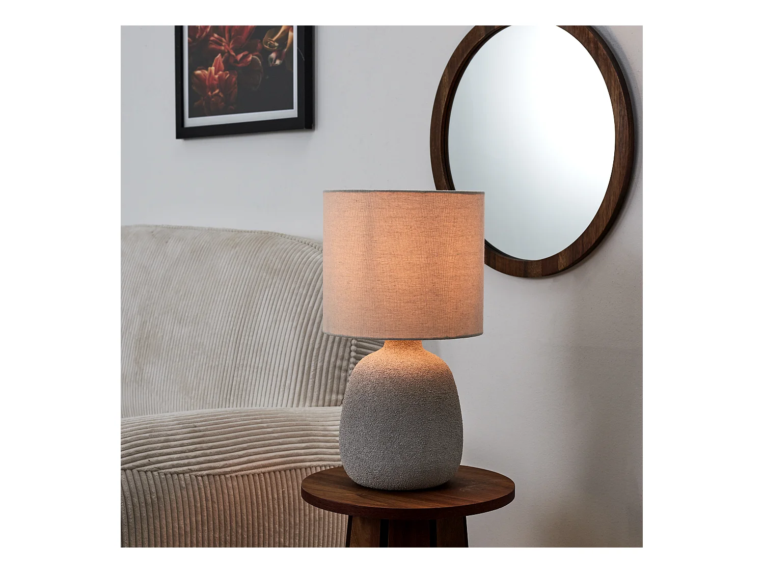 Lampe Ceramique Embossee H40cm Argent
