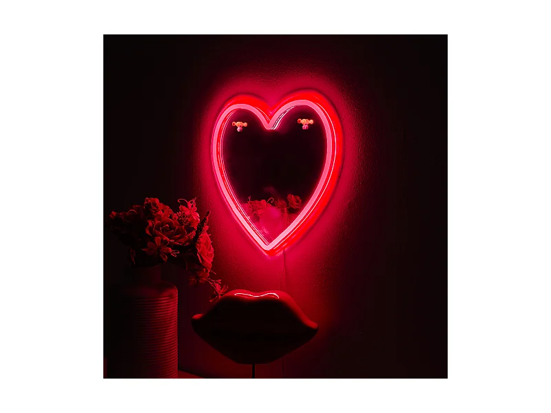 Mirroir Led Effet Neon Cœur Rouge