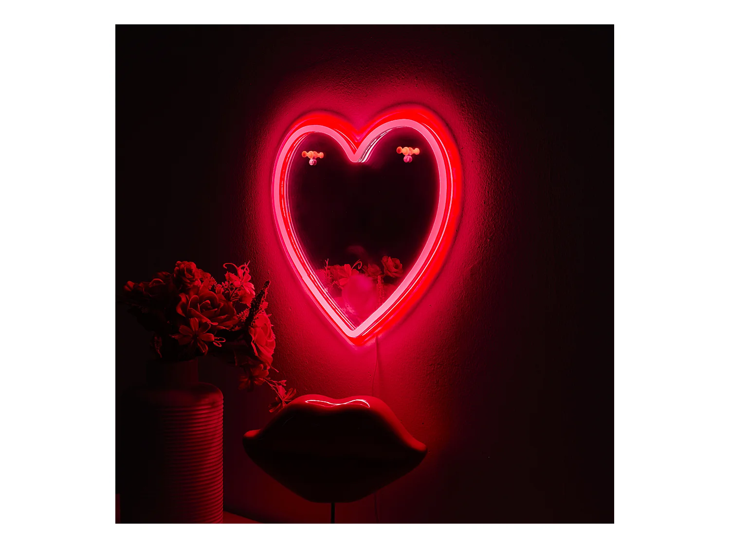 Mirroir Led Effet Neon Cœur Rouge