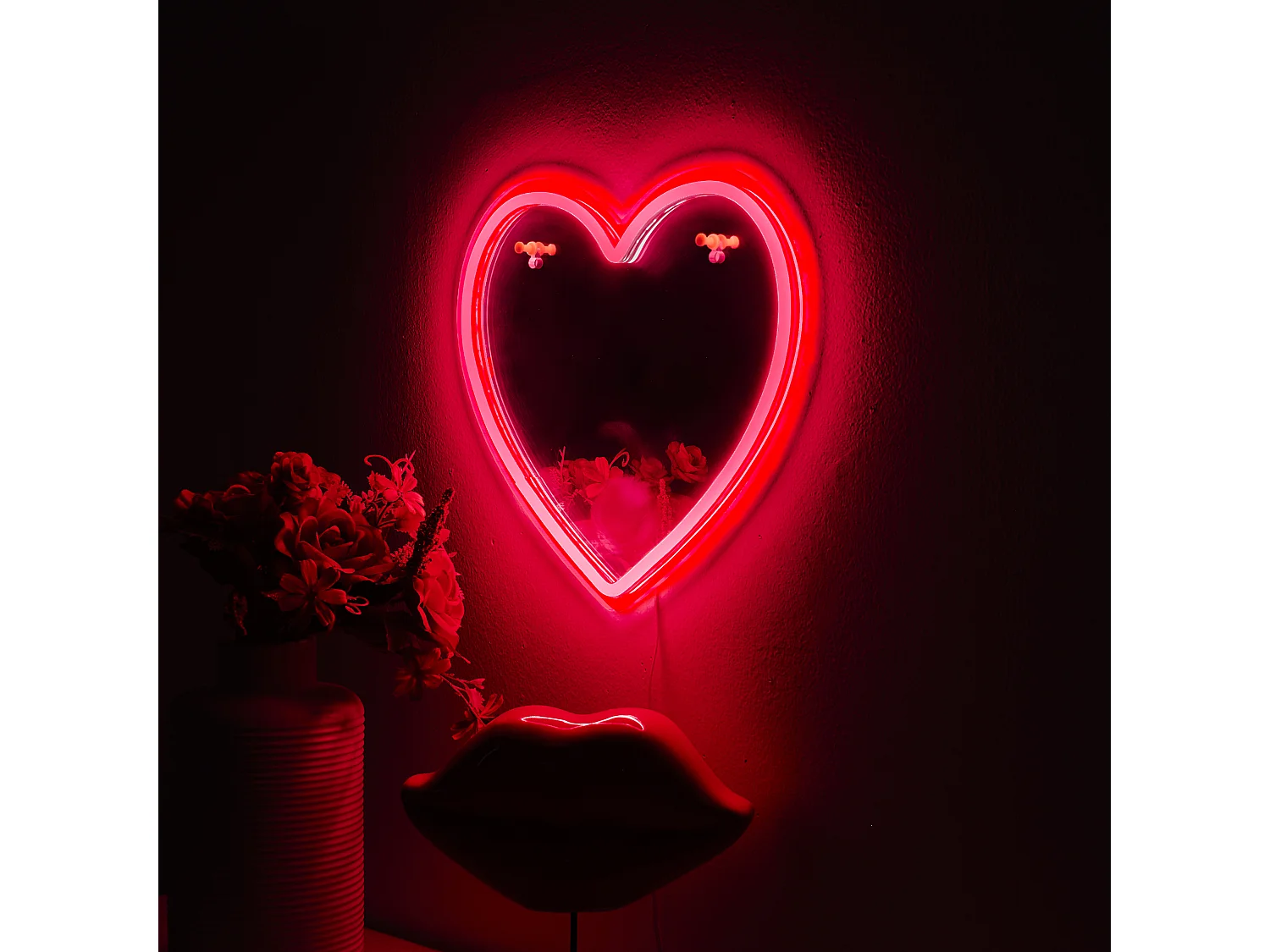Miroir LED - HOME DECO FACTORY - Effet Néon - Cœur - Rouge