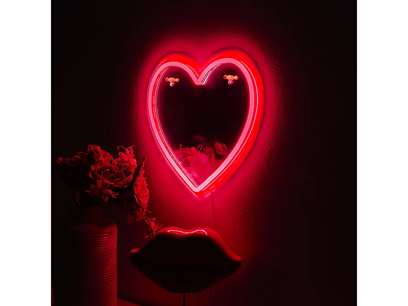 Mirroir Led Effet Neon Cœur Rouge