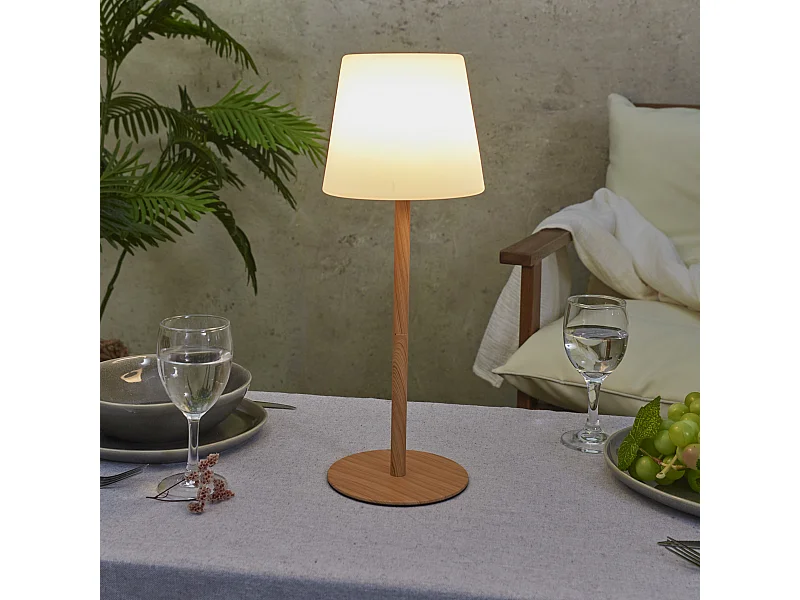 Lampe Effet Bois Rechargeable Ip44 H40cm Blanc, Marron