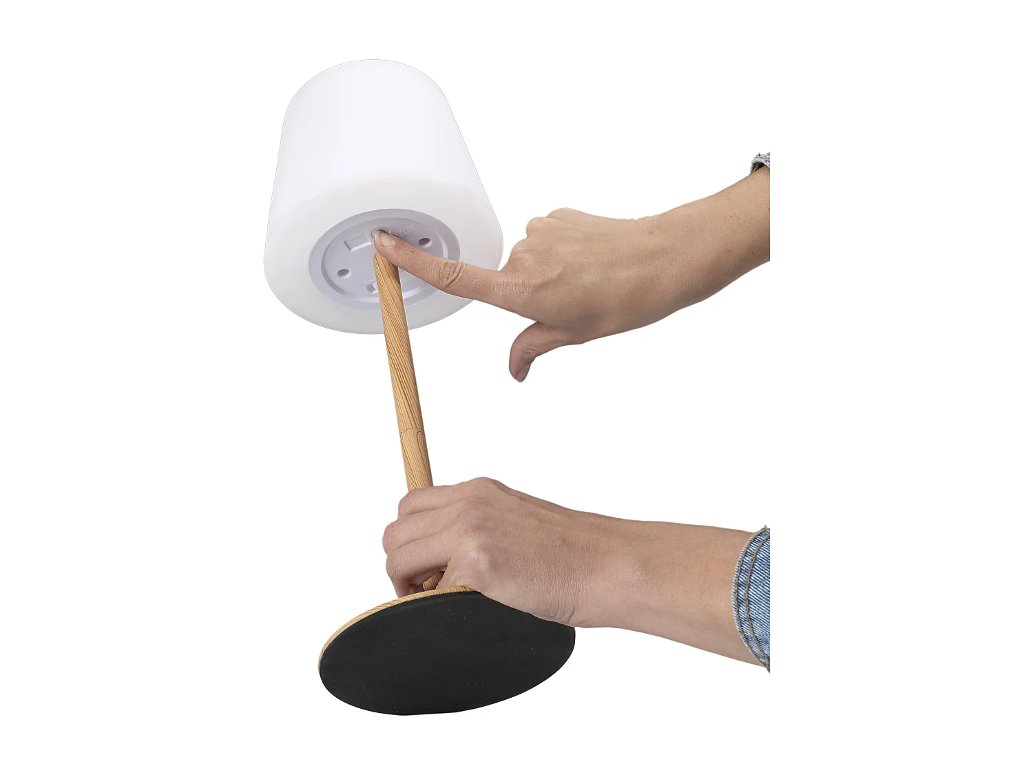 Lampe Effet Bois Rechargeable Ip44 H40cm Blanc, Marron