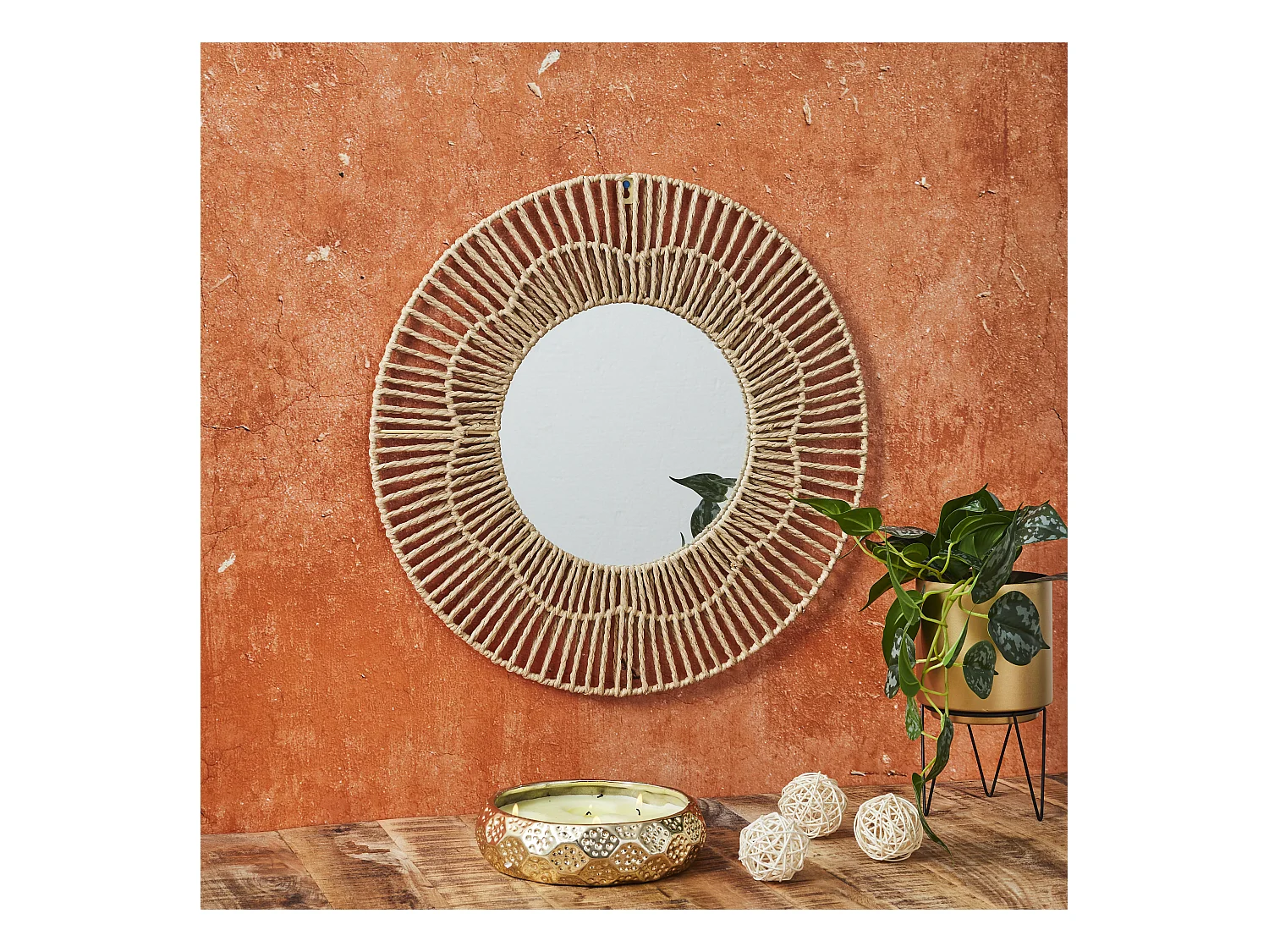Miroir Rond 50cm Marron