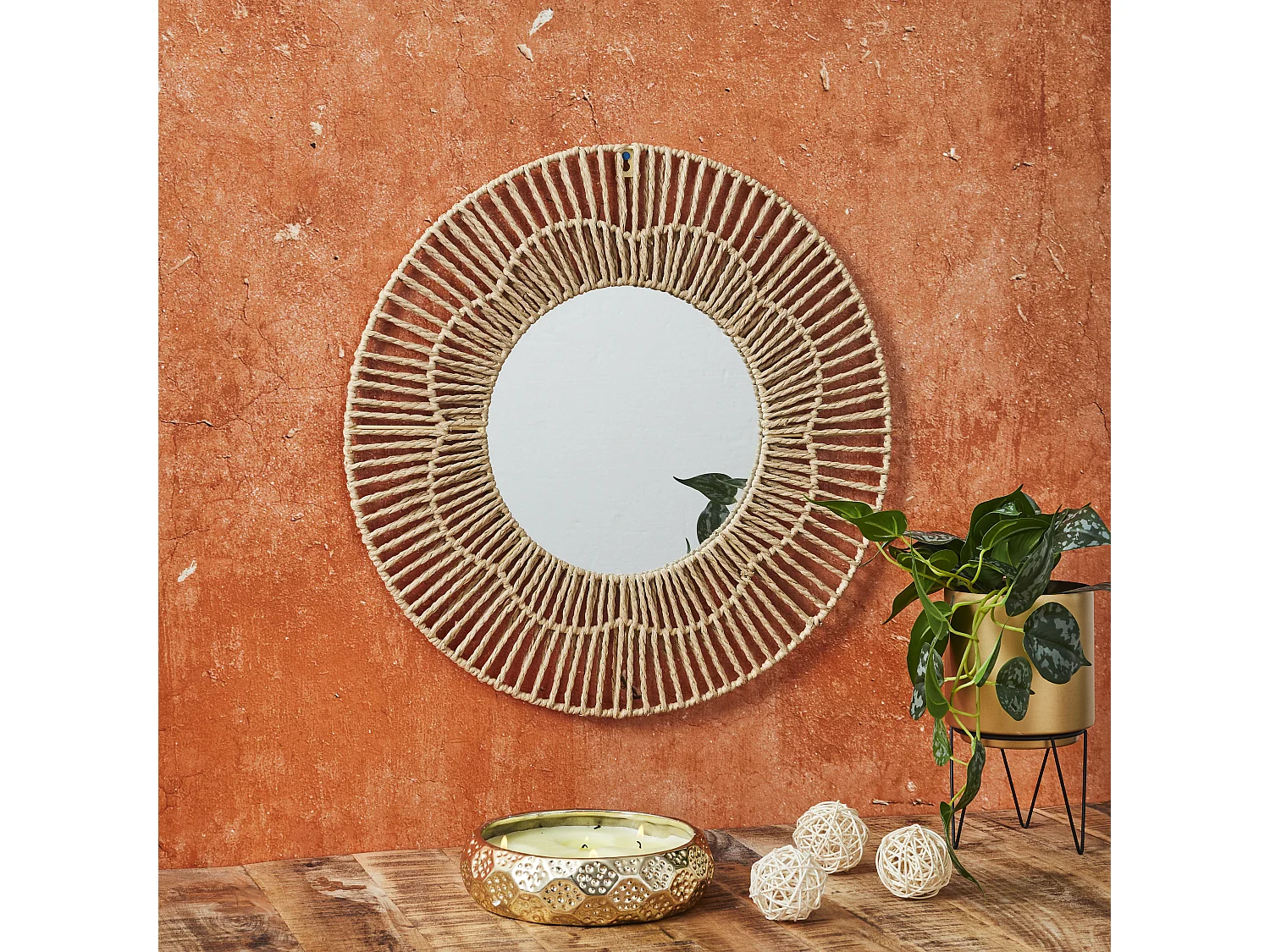 Miroir Rond 50cm Marron