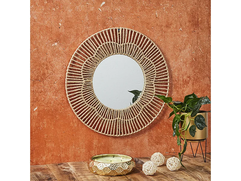 Miroir Rond 50cm Marron