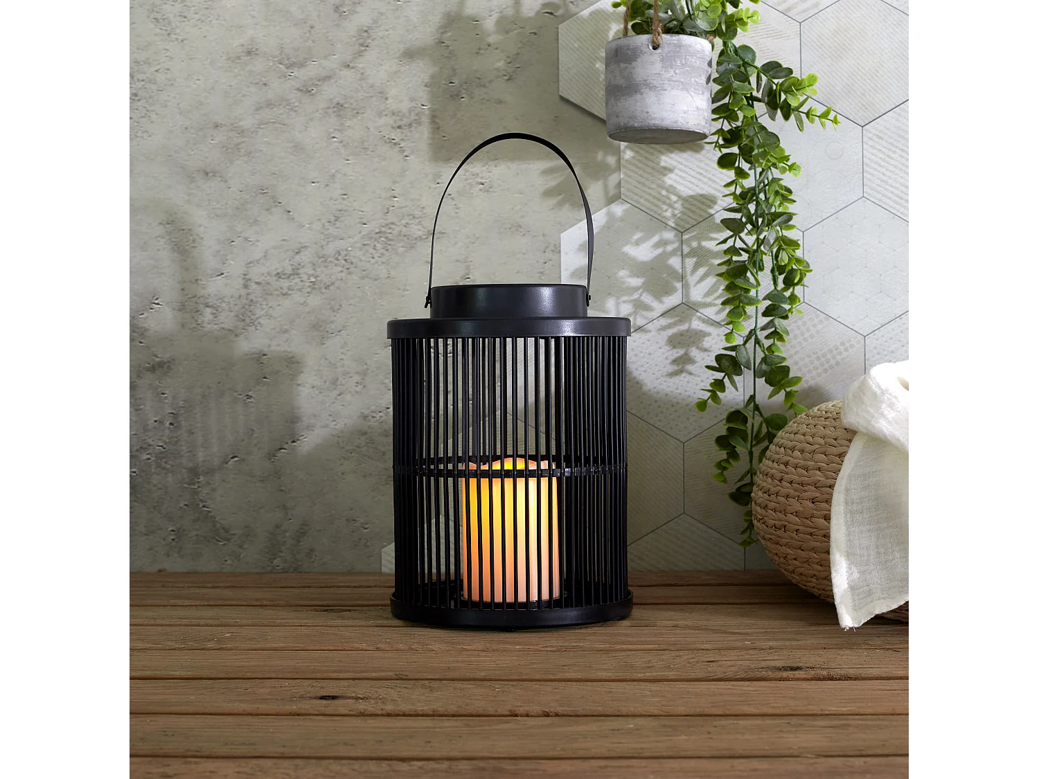 Lanterne Solaire Effet Bougie H25cm Noir