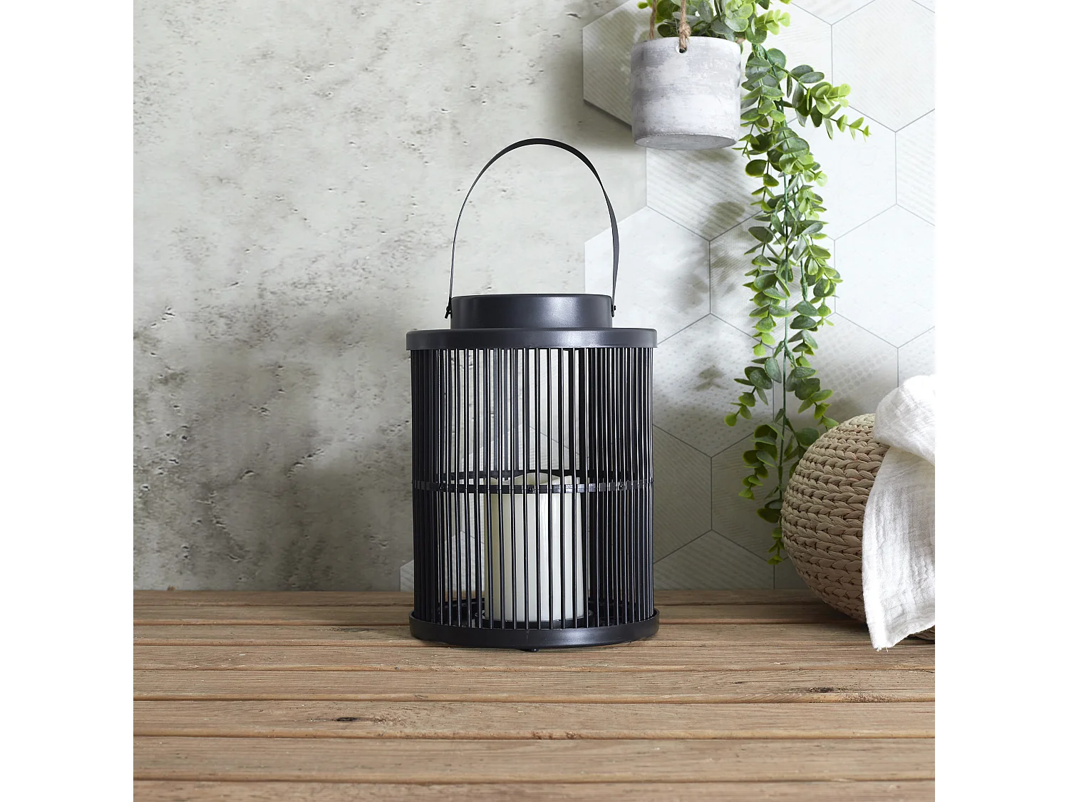 Lanterne Solaire Effet Bougie H25cm Noir