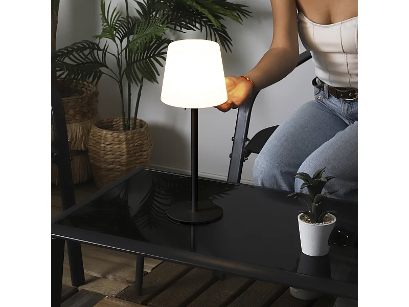 Lampe A Poser Ip44 Rechargeable H40cm Noir Noir